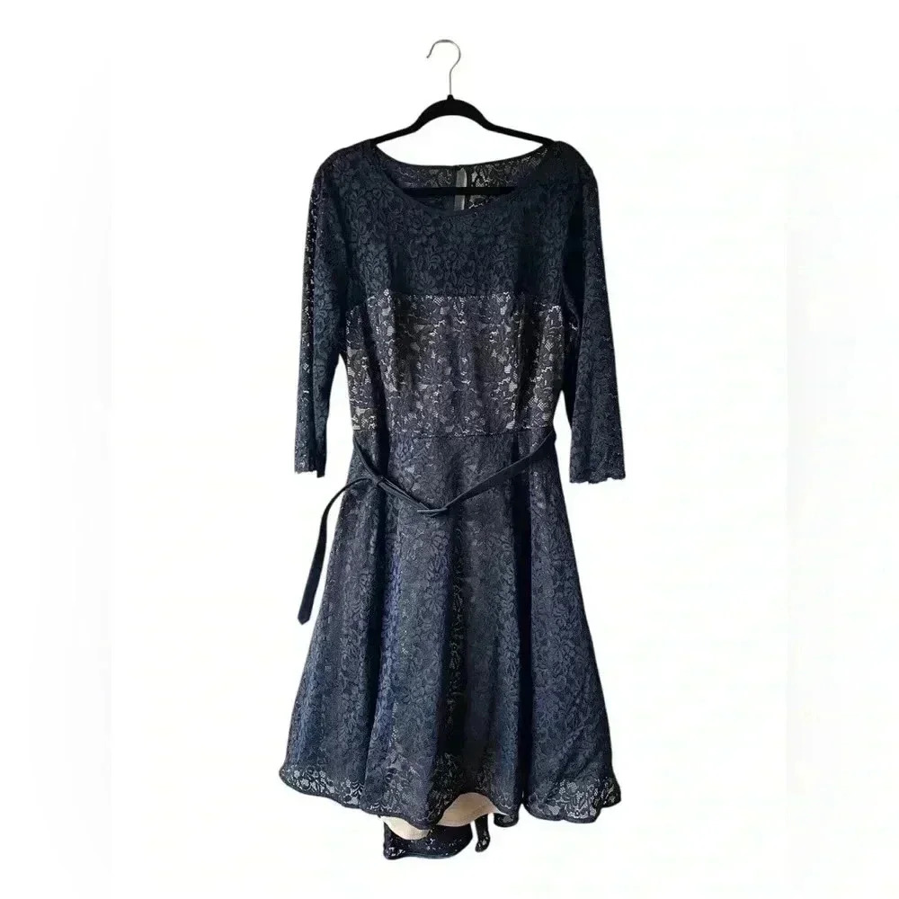 City Chic Belted Lace A-Line Dress Plus Size 18